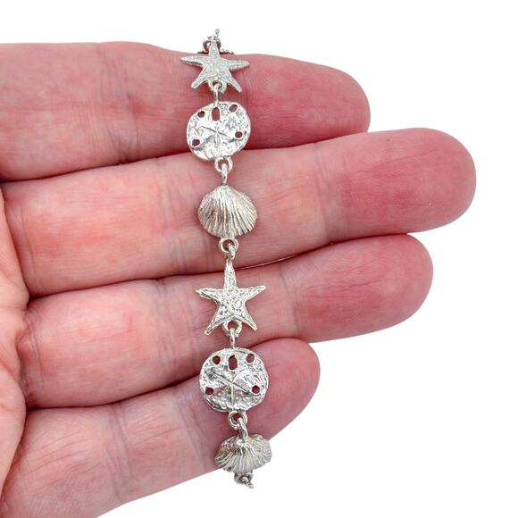 Estate Sterling Silver 925 Sea Dollar Scallop Shell Bracelet 7" - Picture 1 of 9